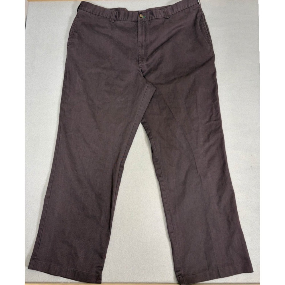 Tommy Hilfiger Men Chino Trousers Brown Cotton Twill Flat Front 42x30 Crest Logo